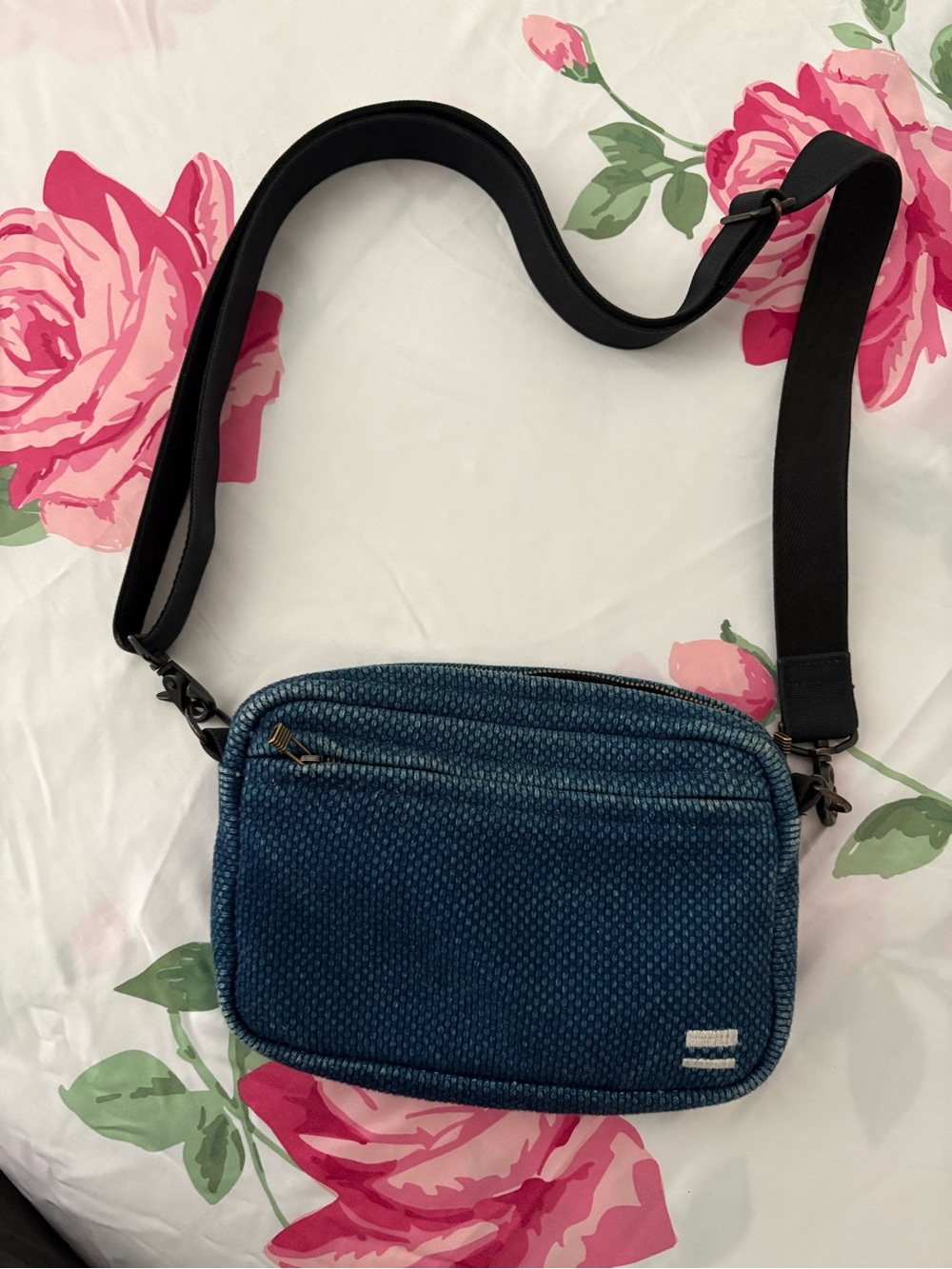 Momotaro Sashiko B17 Crossbody Bag with Adjustable Black Strap